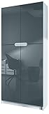 Vladon Büroschrank Logan V1, Aktenschrank mit 5 Fächern und 4 Türen, Weiß matt/Grau Hochglanz (82 x 185 x 37 cm)