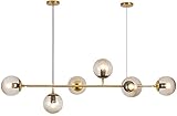 PERTID Moderne Deckenpendelbeleuchtung, Mid-Century-Glaskugeln, Sputnik-Pendelleuchte, LED-Hängelampe mit 6 Lichtern, verstellbar, exquisite Heimdekoration, Kronleuchter für Kücheninsel,