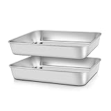 Backblech, Homikit Edelstahl Rechteckig Klein Auflaufform Backform 2er Set, 5cm Tief Ofenblech für Backen Braten Servieren, Hochglanzpoliert & Spülmaschinenfest, 23,7 x 18 x 4,8 cm