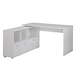 FineBuy Schreibtischkombination 136 cm Weiß Schreibtisch mit Sideboard | Winkelschreibtisch Home Office | Tisch Büro Modern