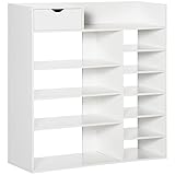 HOMCOM Schuhschrank Schuaufbewahrung Schuh-Organizer Schuhregal mit Schublade Schuhständer mit Kippschutz für Flur und Eingangsbereich Schuhablage für 18 Paar Schuhe Weiß 88 x 30 x 93 cm