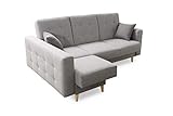 Robin Hilton Ecksofa mit Schlaffunktion Bettkasten 2 Kissen Sofa L-Form Schlafsofa Freistehende Eckcouch Schlafcouch Wohnzimmermöbel Wohnlandschaft Silber