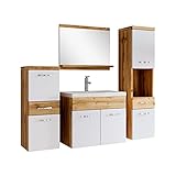 Badezimmer Badmöbel Set Alba 60cm Waschbecken Eiche mit Weiß - Unterschrank Hochschrank Waschtisch Möbel