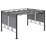 Outsunny Pergola Pavillon 3,9 x 2,9 m mit Sonnendach und 4 automatische Rollläden wasserdicht für Garten Abdecken Gartenmöbel Aluminium Polyester Dunkelgrau