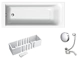VBChome Badewanne 160x70 cm Geberit Acryl SET Wannenträger Siphon Wanne Rechteck Weiß Design Modern Styroporträger Ablaufgarnitur in Chrom Viega