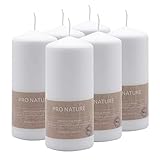Müller Kerzen PRO NATURE Stumpenkerzen Gepresst - Weiß Stearin-Kerzen - 6er Set. - 6,8 x 15 cm - 32 Stunden Brenndauer - Natürliche Wachs - Paraffin- und Palmölfrei - Unparfümierte - RAL Qualität