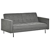 HOMCOM Schlafsofa 3-Sitzer Schlafcouch Stoffsofa Sofa mit Schlaffunktion Bettsofa mit verstellbarem Winkel Vintage Eukalyptusholz Baumwolle Grau