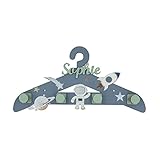 Hokulight Kindergarderobe Grau aus Holz mit Wunschname Personalisierbar Flur Kinderzimmer Kinder Geschenk Baby Geburtstag Wandhaken Kleiderhaken Garderobe (Astronaut)
