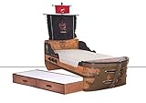 Cilek Pirate Bay Piratenbett Kinderbett in Schiffsform mit Segel inkl. Pull-Out Bett 90x180 cm, Lieferumfang wählen:inkl. Matratze