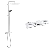 GROHE Vitalio Start 250 Cube, Duschsystem mit Thermostat, chrom, 26696000 & Grohtherm 2000, Thermostat-Wannenbatterie, mit XL Wasserfall, Sicherheitssperre bei 38°C, chrom, 34174001