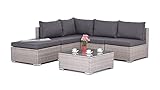 Enjoy Fit Gartenmöbel Rattan Polyrattan Lounge Sitzgruppe Garnitur aus Sessel Sofa Hocker Tisch mit Glas, Modell: Capri