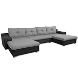 Furnetti U-Form Couch, Arizona Ecksofa mit Bettkasten, 6 Sitzer mit Schlaffunktion, Couchgranitur mit Bettfunktion 369 cm breit, schwarz/grau