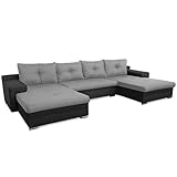 Furnetti U-Form Couch, Arizona Ecksofa mit Bettkasten, 6 Sitzer mit Schlaffunktion, Couchgranitur mit Bettfunktion 369 cm breit, schwarz/grau