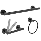 RARXTR 3teiliges BadezimmerHardwareSet mit mattschwarzem Toilettenpapierhalter & Handtuchring & Handtuchstange SUS304 Edelstahl Toilettenpapierrollenhalter Wandhalterung & Badezimmer