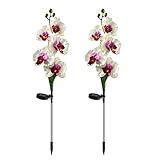NOALED 2 Stück Schmetterlings-Orchideen-Solarleuchten, Gartenleuchte für den Außenbereich, LED-Orchideenleuchten, wasserdichte dekorative Hoflampe mit Pfahl (Rosa) (Weiß-Lila)