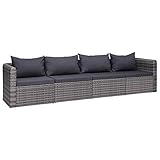 BULANED 4-TLG. Garten-Sofagarnitur mit Kissen, Outdoor Sofa, Gartenlounge Outdoor, Balkon Sofa, Liegesofa, Outdoorsofa, Outdoor Couch, Grau Poly Rattan