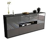 Stil.Zeit Sideboard Olaf - Korpus anthrazit matt - Front Hochglanz Graphit (180x79x35cm) Push-to-Open Technik & Leichtlaufschienen