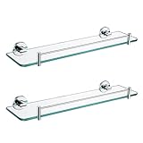 HASMI Duschregal 2er-Pack Badezimmer-Glasregal Wandmontierte schwebende Regale Edelstahl-Badezimmerregal aus gebürstetem Nickel Badezimmer Regal