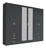 Home4You Kleiderschrank - Grau-Metallic Dekor - 271 x 210 cm - 4 Türen - mit Spiegel