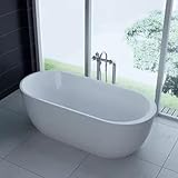 PureHaven freistehende Luxus Acryl-Badewanne 170x80 cm elegant inkl. Siphon Überlaufschutz leicht zu pflegende Oberfläche extra starker Rahmen Weiß