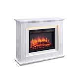 RICHEN Elektrokamin Baldur | Elektrischer Standkamin mit 3D-Flammeneffekt | Elektro Heizung 2000W, LED-Beleuchtung | Kamin mit Fernbedienung, Timer & Thermostat | Weiß