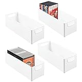 mDesign 4er-Set stapelbare DVD-Aufbewahrungsbox mit Griff – Aufbewahrungssystem mit Griff für DVDs, CDs und Videospiele – Aufbewahrungsbox Kunststoff – weiß