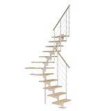 DOLLE Mittelholmtreppe - 11 Stufen - Geschosshöhe 228 – 300 cm - ¼-gewendelt - Stufen Buche, lackiert - Unterkonstruktion: Weiß (RAL 9016) - volle Stufen 70 cm - inkl. Geländer - Nebentreppe