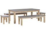 Beliani Gartenmöbel Set Faserzement Akazienholz Tisch 2 Bänke 2 Hocker grau Ostuni