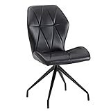 FineBuy Esszimmerstuhl Kunstleder Schwarz 60x93x60 cm Küchenstuhl Drehbar | Drehstuhl Gepolstert mit schwarzen Beinen | Design Schalenstuhl Modern | Polsterstuhl Esszimmer