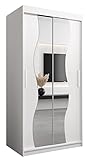 KRYSPOL Schwebetürenschrank Madryt 100 cm mit Spiegel Kleiderschrank mit Kleiderstange und Einlegeboden Schlafzimmer- Wohnzimmerschrank Schiebetüren Modern Design (Weiß)
