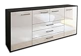 Lqliving Kommode Sideboard Eliana, Korpus in anthrazit matt, Front im Hochglanz-Design Weiß (180x79x35cm), inkl. Metall Griffen, Made in Germany