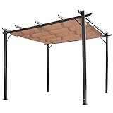 Outsunny Pergola Pavillon mit einstellbarem Stoffdach 3 x 4 m Terrassen-Vordach Aluminium Sonnenschutz Überdachung Terrasse Garten Grau+Braun