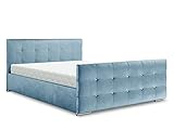 3E 3xE living.com Polsterbett Portella, A: 90 cm x 200 cm, Farbe: Monolith72 (Blau), Bett mit Stauraum, Doppelbett, Bett 90x200cm, Bett mit Matratze