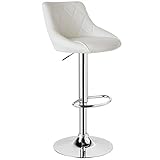 Barhocker mit Lehne, stufenlose Höhenverstellung, verchromter Stahl, pflegeleichter Kunstleder, gut gepolsterte Sitzfläche, 11 Farbe (Weiß)