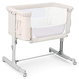 DREAMADE 2 in 1 Beistellbett & Babywiege, 5-stufig Höhenverstellbar Reisebett mit Matratze & Rollen, 86 x 63cm Beistellbett Baby ab Geburt bis 9 kg, 10° Neigung Babybett (Beige)