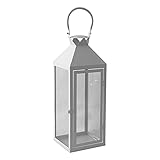 XXL Luxus Gartenlaterne aus rostfreier Edelstahl Windlicht Laterne Glas H54 cm, Farben:Weiß