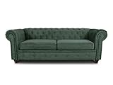 Sofa Chesterfield Asti 3-Sitzer, Couch 3-er, Glamour Design, Couchgarnitur, Sofagarnitur, Holzfüße, Polstersofa - Wohnzimmer (Grün (Capri 74))