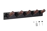 SKONVIC Garderobenhaken Kleiderhaken Wand Schwarz - Wandgarderobe Edelstahl, Hakenleiste Garderobe, Garderobenleiste Metall Mit 5 Holzhaken für Garderobe Bad Küche Schlafzimmer（Schwarz,1 Pack）