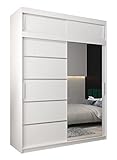 Kryspol Schwebetürenschrank Verona 2-180 cm mit Spiegel Kleiderschrank mit Kleiderstange und Einlegeboden Schlafzimmer- Wohnzimmerschrank Schiebetüren Modern Design (Weiß mit Erweiterung)