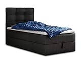 Boxspringbett Best Mini mit Bettkasten und Matratzentopper - Einzelbett mit Bonell-Matratze und Topper, Polsterbett, Bett, Schlafzimmer (80 x 200 cm, Schwarz (Inari 100))