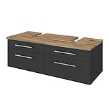 Lomadox Doppel Waschbecken-Unterschrank 120 cm, mit Siphonausschnitten in matt grau