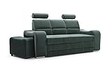 BETTSO -Sofa Mit Schlaffunktion und Bettkasten, Couch für Wohnzimmer, Sofa Federkern Sofagarnitur Polstersofa Wohnlandschaft mit Bettfunktion-POGO Flaschengrün