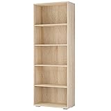 Casaria Bücherregal Vela mit 5 Fächer 190x 60x 28cm höhenverstellbare Böden Holz Bücher Wohnzimmer Arbeitszimmer Büro Standregal Holzregal Regal Eiche