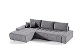 Mars Meble Sofa Draco mit Schlaffunktion + Bettkasten Couch Wohnzimmer Polstermöbel (Links Seite, grau) DRAC_L