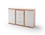 expendio Sideboard Tortona 7 Balkeneiche weiß 150x91x45 cm Kommode Dielenkommode Flurkommode Garderobe Flurmöbel Dielenmöbel