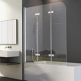 Duschwand für Badewanne 120x140cm 3-teilig Faltbar Duschtrennwand, Badewannenwand Duschabtrennung mit 6mm Nano EGS Sicherheitsglas, Triple Falttür Badewannenaufsatz Faltwand Glas Leichte Reinigung