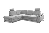 CAVADORE Ecksofa Pavia mit Federkern / Eckcouch inkl. Kopfstützen, Sitztiefenverstellung & verstellbarem Armteil / 282 x 89 x 230 / Chenille: Hellgrau