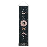 Yrendenge Mond Wandteppich Psychedelische Wandbehang Wandtuch Abstrakte Hippie Tapisserie für Schlafzimmer 130x32cm, Schwarz