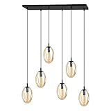 Licht-Erlebnisse Pendelleuchte Rauchglas Schwarz Bernstein E14 70 cm breit 6-flammig Retro Design Hängelampe Hängeleuchte Esstisch