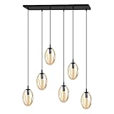 Licht-Erlebnisse Pendelleuchte Rauchglas Schwarz Bernstein E14 70 cm breit 6-flammig Retro Design Hängelampe Hängeleuchte Esstisch